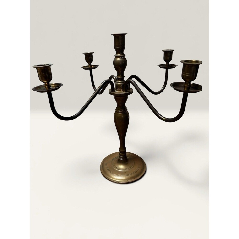 Vintage 14" Heavy Solid Brass 5-Light Candelabra 4 Rotating Swivel Arm Colonial - Picture 3 of 15